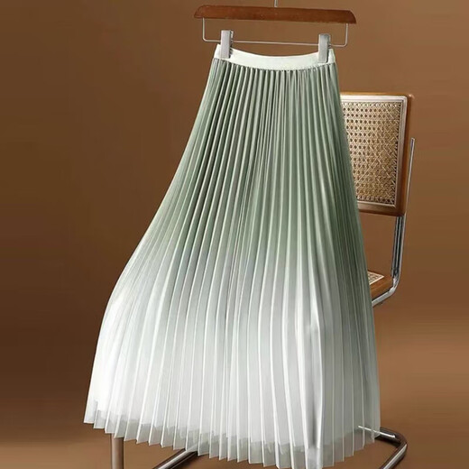 High-end style gradient color skirt mesh pleated skirt for women in summer new high-waist mid-length large long skirt 1365 gradient mesh [Matcha green] Single skirt M Recommended [100-115Jin [Jin equals 0.5 kg]]