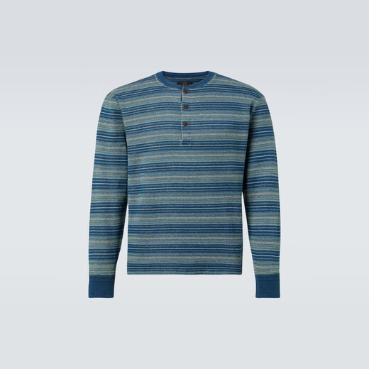 RRL New Arrivals for Autumn and Winter Men's Cotton Jacquard Henley P01044205 Blue M CN 180/96A
