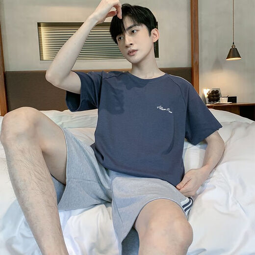 Мужская пижама Mu Fengqing Summer Shorked Shorts Новый подросток хлопок плюс жир плюс размером среднего возраста набор домашней одежды Summer HD9928 [Новый набор] L [Вес 100-125 JIN [JIN равно 0,5 кг]]