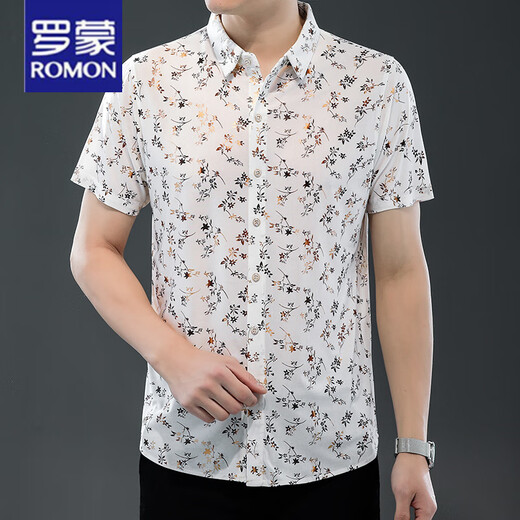 罗蒙（ROMON）25夏季新款男装短袖衬衫薄款衬衣时尚潮流休闲爸爸装上衣 9898金色 XL 175