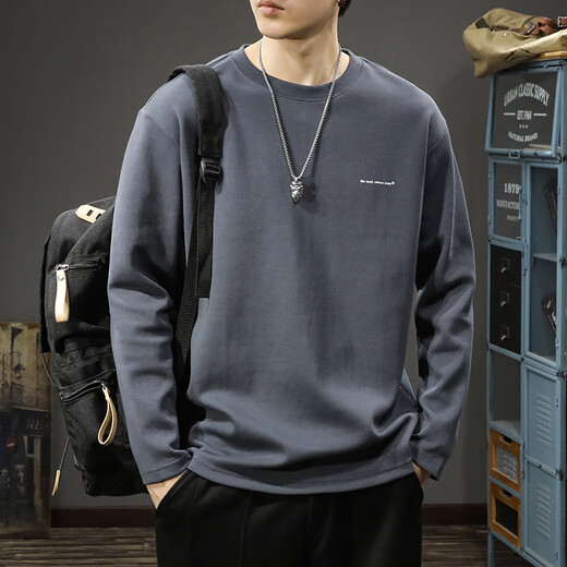 IpentaTRSV brand men's long-sleeved t-shirt men's spring heavy top solid color inner casual slim sweatshirt bottoming shirt white one size fits all Please select the size (please consult customer service)