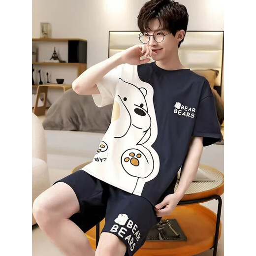 Jingya adolescent pyjamas 15-18 ans hommes d'été coton pur short à manches courtes mignons cartoon étudiant de vêtements pour maison
