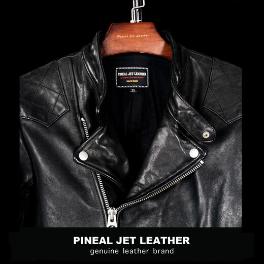 PJL Новая мужская мотоциклетная мужская кожаная куртка Beckham в японском стиле ретро, ​​классическая воловья кожа с наклоном Beckham, черная XS (115Jin Jin равна менее 0,5 кг)