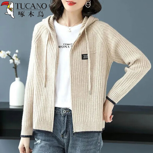 Le nouveau sweat-shirt en tricot de Woodpecker pour les femmes avec un pull à fermeture éclair coréen à capuche cardigan uniforme de baseball veste à sweat à sweat extérieur féminin printemps et automne bleu marine m recommandé 95-105jin [Jin est égal à 0,5 kg]