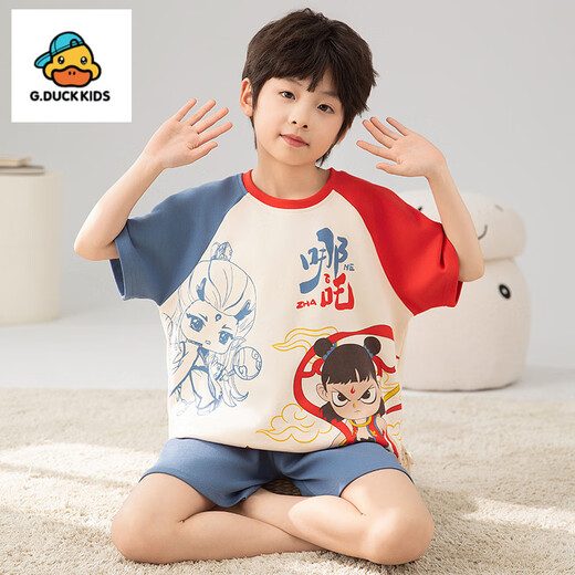 G.Duckkids Summer Boys Pure Algody Pajamas's 2025 Nuevo traje de manga corta de caricatura Summer Summer Big Middle-Big Home'swishwishing Ropa TN Short 695 Dragón de leche amarilla 170 8 tamaños [3-4 años 100 cm/30Jin [Jin equivale a 0.5 kg]]]