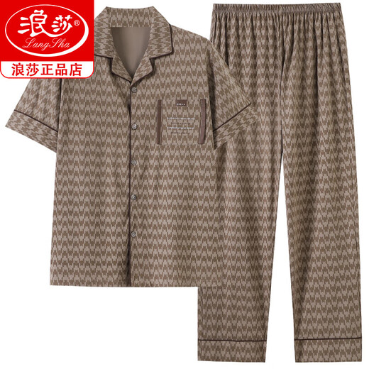 Langsha mittleren und älteren Herren-Pyjamas im Sommer dünne reine Baumwoll-Kurzärmelhosen mittleren Alters im mittleren Alter von Vatern Baumwollanzug großer Größe 5009 m (100-120 Jin [Jin Equals Equals Equals]))