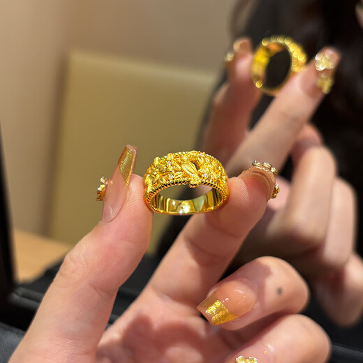 Sea Rover Gold Magpie Climb Ring for Women 999 Pure Gold National Style Happy Eyebrow Closed Ring Ring Birthday Gift for Girlfriend Gold Magpie Climb Ring Default No. 12 Gold Weight Approximately 3.06g