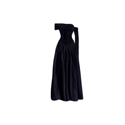 Good sweet star French temperament one-shoulder dress for women in 2025 summer new style slimming design black long skirt Ya black dance dress hot girl skirt S suggestion [80-95Jin [Jin equals 0.5 kg]]