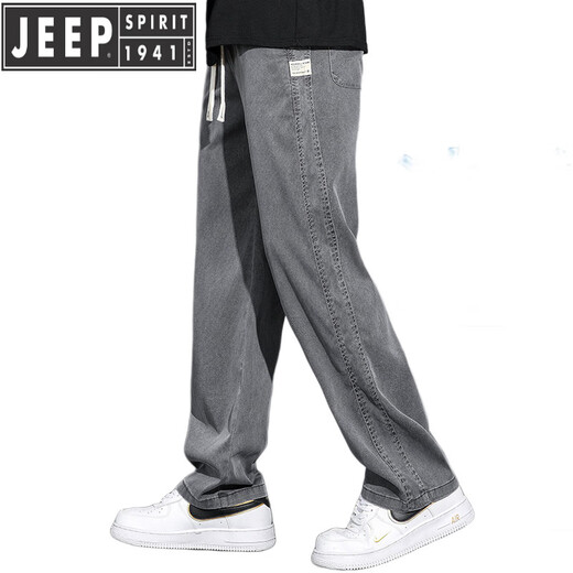JEEP SPIRIT天丝牛仔裤夏季薄款冰丝休闲长裤子男宽松直筒阔腿潮牌莱赛尔 GF1D02-1048灰色 M 90-115斤