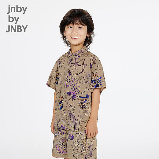 Jnby by JNBY Jiangnan Buyi children's short-sleeved shirt cotton printed poplin A-type loose and light summer boys and girls 1P5211480 920/khaki colorful mixed color 100 cm