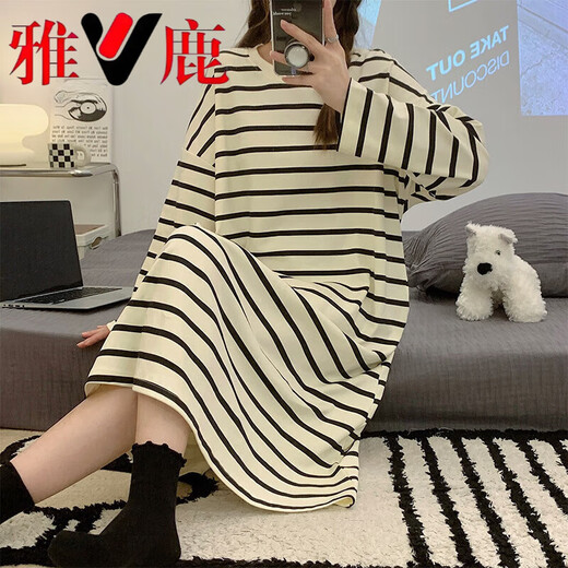 Yalu Breast Pad Nightgown For Women Pure Cotton Manches longues mignons Style de style princesse Internet Célébrité de grande taille Pyjamas lâche 2025 Nouveau printemps et automne CK-16853 XL [PALLESS PAD]