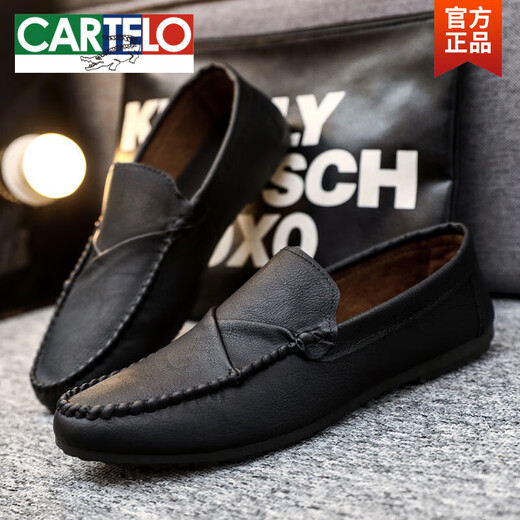Cartelo sommer atmungsaktiv und komfortable lässige Lederschuhe Britische trendige Herrenschuhe 2025 Nicht-Schlupf-Ein-Fuß-Lazier-Schuhe D829 Black 39