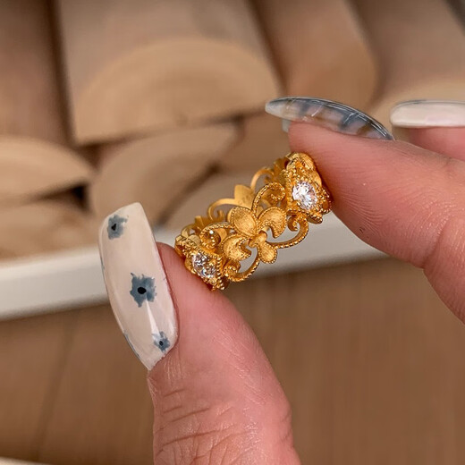 QMXD Second-hand iris lace ring for women, light luxury niche, high-end index finger ring, imitation sand gold, long-lasting gift, iris lace ring single/open ring