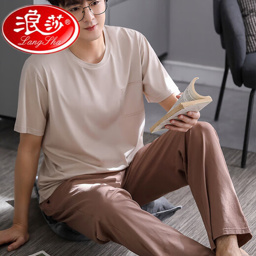 Langsha Herren-Pyjamas für Sommer dünne modale kurzärmelige Hosenanzugs-Sommer-Teenager große Hauskleidung für Outdoor-Kleidung LS2677 Kurzlänge Herren l (empfohlen 100-120 Jin [Jin gleich 0,5 kg]) gleich groß