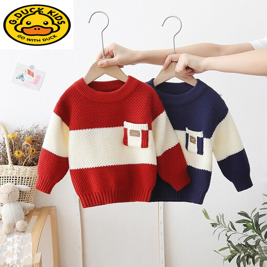 G.DuckKids Beau pull garçon avec un nouveau bébé automne et hiver rond Pullor tricot en tricot plus velours pull épaissi rouge 90