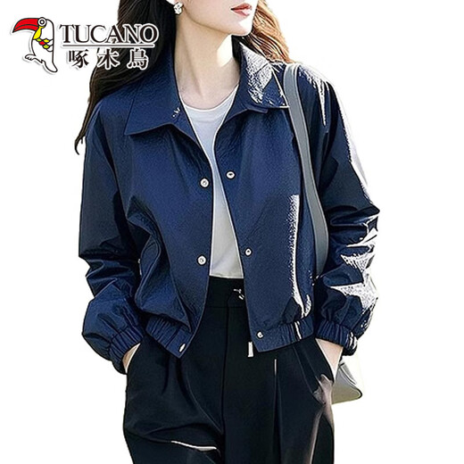Specht Fashion Short Damens Jacket Damen Frühling und Herbst 2025 Neue Feder losen lässiger dünn kleiner oberblau l (empfohlen 100jin [Jin ist gleich 0,5 kg] -115jin [Jin gleich 0,5 kg])