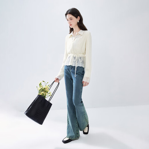 Qiushui Yiren V-neck hollow soft waxy knitted cardigan new autumn women's fashion versatile thin top off-white XL