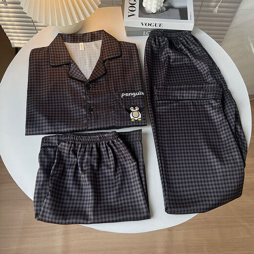 Conjunto de 3 piezas de pijamas de pijama para hombres seda seda pantalones cortos de manga corta 2025 Nuevo caricatura adolescente delgada ropa para el hogar kad-13553 set de 3 piezas para hombres l l