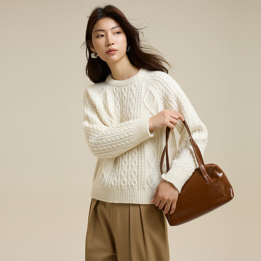 ROMON knitted sweater for women thick rod pin 100% wool 2025 spring and autumn new fashion retro jacquard loose sweater white single size
