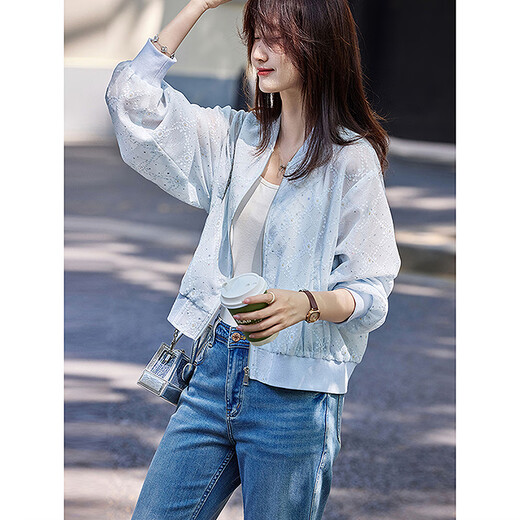 
Awakening Paradise Summer Fashion Korean Version Simple and Versatile Thin Baseball Clothes Cardigan Long Sleeve Top Casual Sun Visor Women Blue S