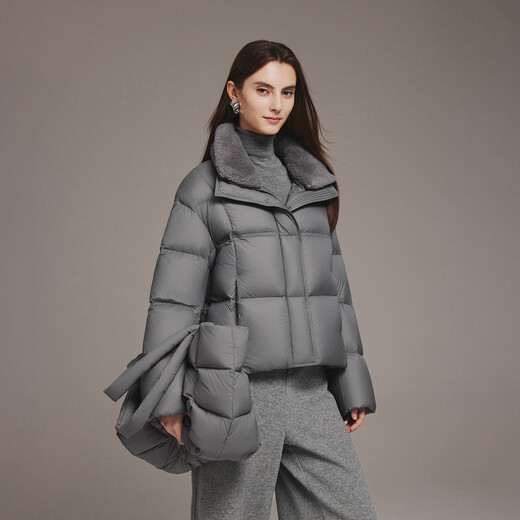 Tambor Down Jacket Women's Winter New Fashion Fur Collar Warm Short Jacket TB5520352Z Luxury Gray S (160)