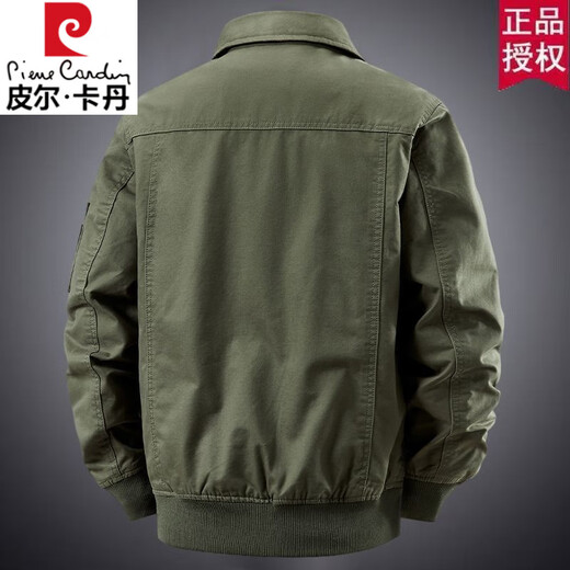 Pierre Cardin 2025 Spring and Autumn Pure Cotton New Pilot Jacket Fashion Men's Loose Casual American Retro Jacket Military Color XL Recommended 130-145 Jin Jin equals 0.5 kg Wear
