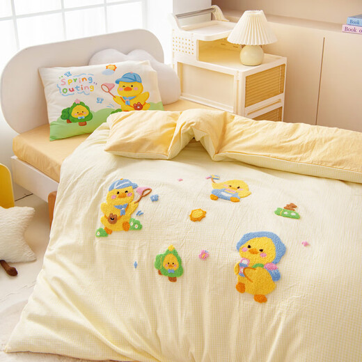 Kindergarten three-piece quilt set for children, pure cotton bedding, six-piece set for baby's entry into the kindergarten, crib nap quilt cover, bedding set, Yubao-Outing Duck, Class A standard multi-piece set, quilt cover 120*150cm