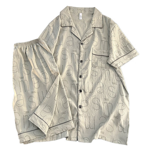 Banana Inner Cloud Cotton Pajamas Men's Short Sleeve Summer 2025 New Style for Teenagers Men Can We Wear Outdoor Home Suitable Yunduo Cotton 12529 L (Suggested to be about 170 and weight 100-