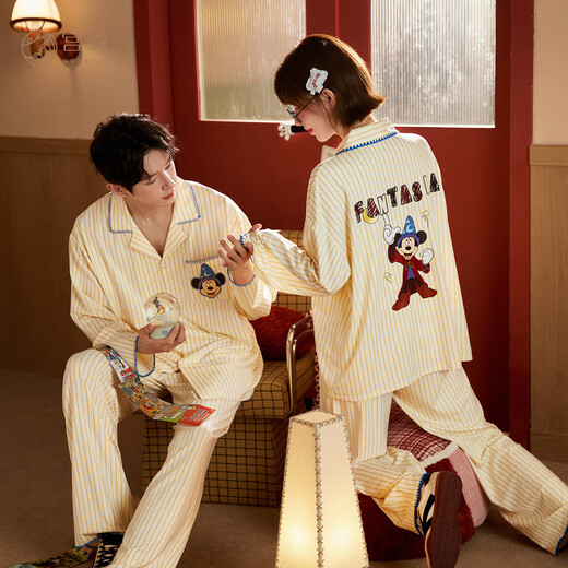 Gongdie Light and Soft Disney Mickey Couple Pajamas for Women Spring and Autumn Modal Cotton Long Sleeve Men's Home Clothes