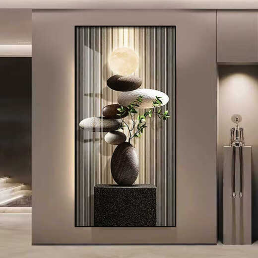 Folgen Sie den glückverheißenden Steinen, um die dekorativen Eingangsbilder mit High-End-LED-Leuchten zu bedienen, um die Tür zu betreten. T12250 Steine ​​zum Betrieb von 120*240 (mehr als 1,5 Meter Wände) handgefertigte Keramik-Diamant-Diamant + Aluminiumlegierung schwarzer Rahmen [Plug-in + Fernbedienung]