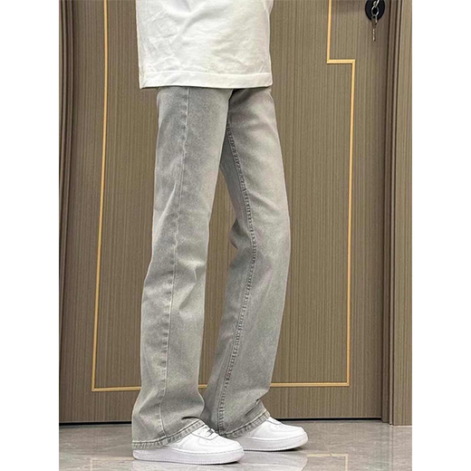 灿图烟灰色牛仔裤男秋冬季美式加绒潮流vibe裤子窄版显瘦直筒微喇长裤 烟灰色 常规 XL