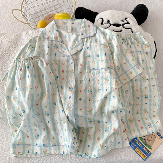Modal three-piece set of cherry bear pajamas for women in summer short-sleeved cute cartoon loose cloud cotton summer home clothing set JS-9902# Star KT cat Three-piece set-cloud cotton M code 155-162 Weight 100 Jin [Jin equals 0.5 kg]