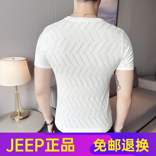 JEEP SPIRIT夏季男士高端短袖t恤2025新款镂空针织圆领修身冰丝透气体恤上衣 9759灰色 (针织款偏厚) S p 针织款偏厚，不是薄 款