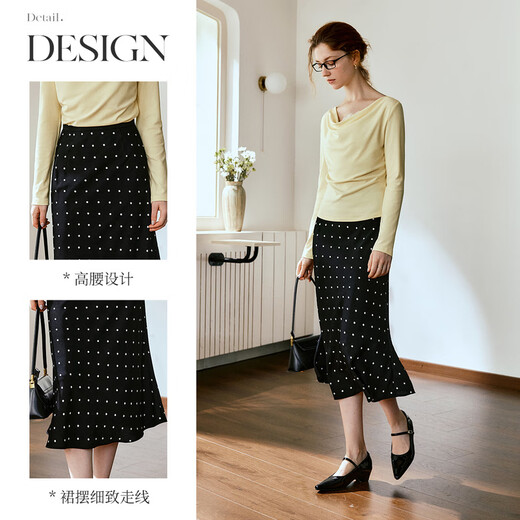 Olrain A-Line Slim Polka Polka Skirt Autumn 2025 New High-Waist Slim Slim Longitud Mid-longitud de longitud de longitud en blanco y negro Polka XL 170/76A/XL