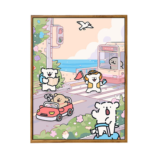 
vcvbvo Yanyan Stationery 2025 new line puppy digital oil painting DIY cartoon children's hand-painted fill coloring oil painting LL13886 20*30cm thick solid wood inner frame