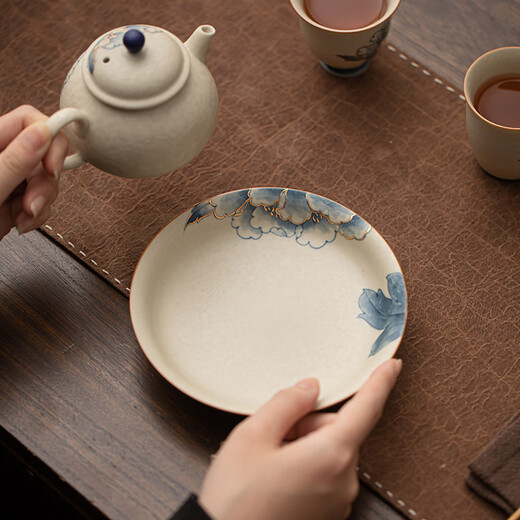 SUSHI CERAMICS hand-painted golden blue and white peony teapot flint red glaze teapot with teapot gift box