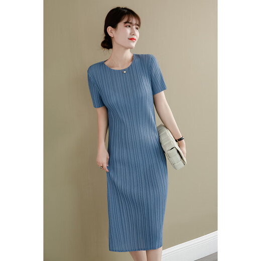 Miyake japonés Ichisaki [3291 colecciones] Vestido arrugado para mujeres 25 Summer Nuevo cuello redondo simple Simple manga rosa Purple M