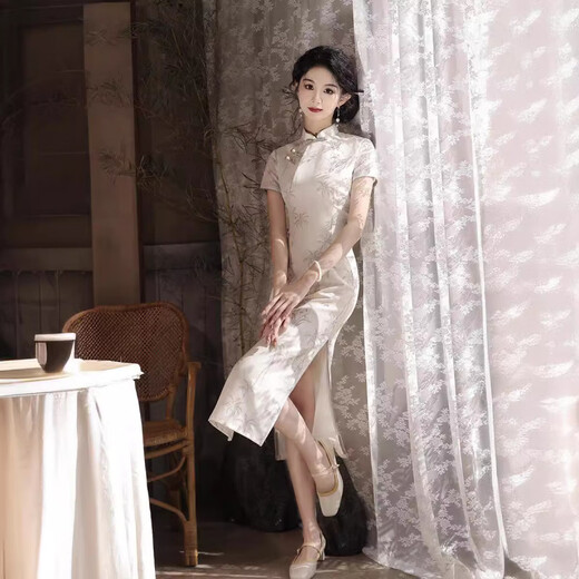 UKUHPK2025 spring and summer twill satin light girl's daily improvement version long Chinese style dress cheongsam 9227 M