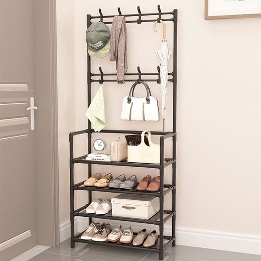 Zhizhi Yifan multi-functional shoe rack, coat and hat integrated home entrance door storage rental room layer simple, strong and durable black - 4 layers 60cm textile model