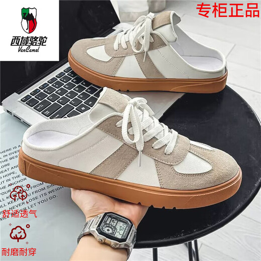 Western Camel (Vancamel) Marque authentique les pantoufles de baotou pour les hommes en usure d'été et conduite à l'épreuve des odeurs paresseuses pédales semi-travel Sports de chameau authentique 826 Gray blanc 42