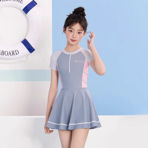 Zailu children's swimsuit girls 2025 new one-piece swimsuit for middle and large children beach sun protection quick-drying swimsuit gray pink fashionable color 85 85 recommended 85-100cm25-35Jin Jin equals 0.5 kg