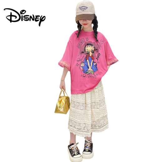 Disney (Disney) Girls Summer Suit Set 2025 New Fashionable Children's Summer Sleeveless Vest Girl Polka Dot Wide Leg Pants Two-piece Set 6627 Apricot Top + Skirt 120 cm