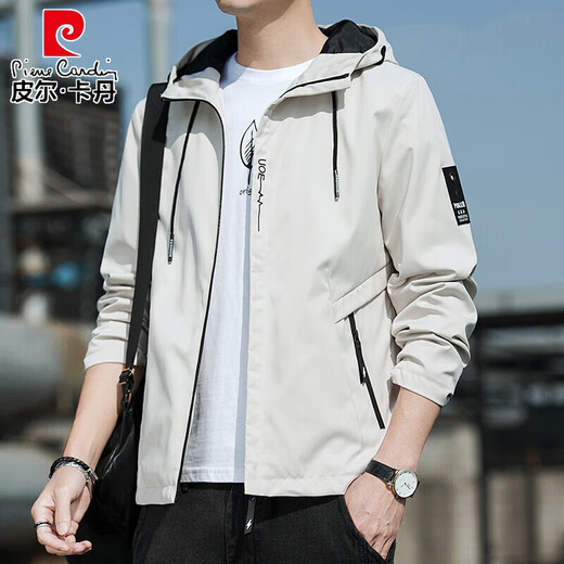 Pierre cardin spring and autumn jacket men's new 2025 hooded jacket thin youth loose jacket solid color jacket men's clothing K12131 black M [recommended 100-110Jin [Jin equals 0.5 kg]]