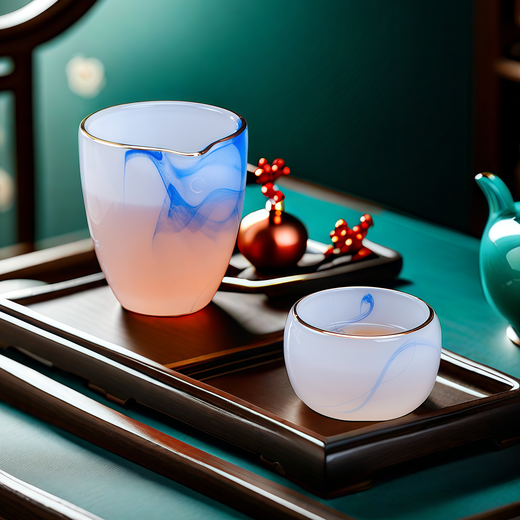 Fumei ancient house, gilt blue and white jade porcelain Kung Fu tea set, high-end gift box for elders and friends, business gift for housewarming and opening ceremony, gilt blue and white jade porcelain tea set, Buddha said crystal cup, 11 pieces