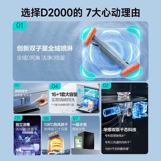 VATTI dishwasher Gemini 16+1 set household large capacity full range washing first level coverage 105 hot air drying five star independent disinfection frequency conversion full range spray dishwasher D2000