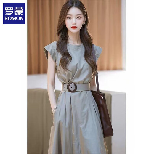 
ROMON (ROMON) frigid and unique gray waist-hugging dress for women 2025 new women's summer light luxury high-end skirt picture color L 111-125