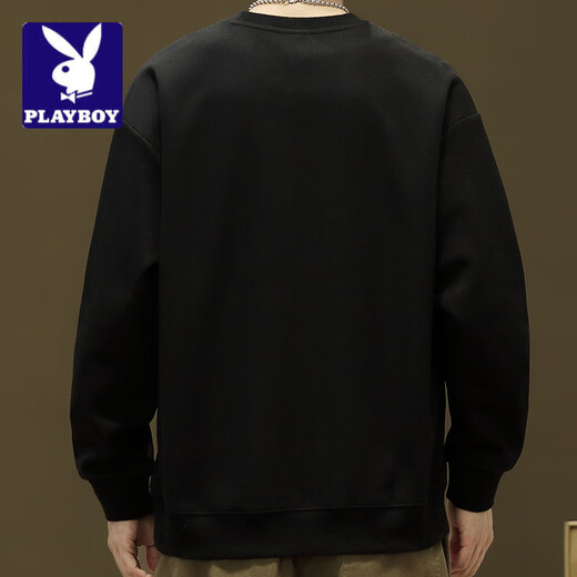 花花公子;PLAYBOY春秋季重磅圆领卫衣男2025新款潮牌宽松长袖时尚简约百搭帅气上衣 6627黑色 M 90-110斤可穿