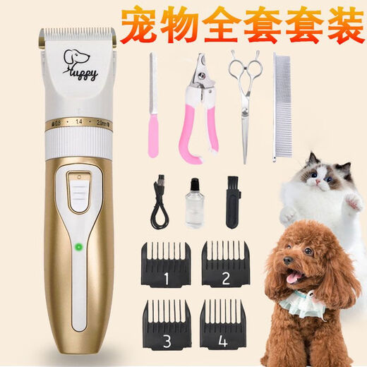 High-power pet electric clipper, dog shaver, cat Teddy grooming clipper, shaving feet, champagne gold daily set, high-power, non-stuck hair clipper