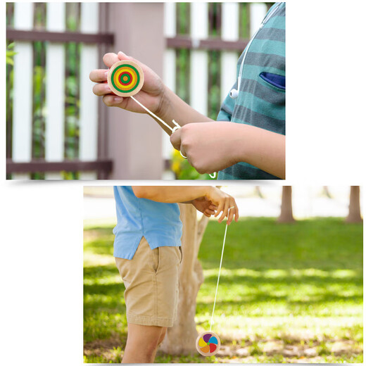 Mai yi Traditional en bois pour enfants Yoyo Elementary Élève Yoyo Toy Yoyo Small Gift Entry Boys and Girls Wood Yoyo en bois massif (arc-en-ciel rouge)