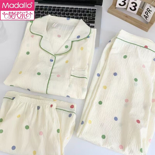 
Modal three-piece pajamas for women for summer short-sleeved trousers 2025 new thin cute women cloud cotton can be worn outside 9922# cloud cotton three-piece set M